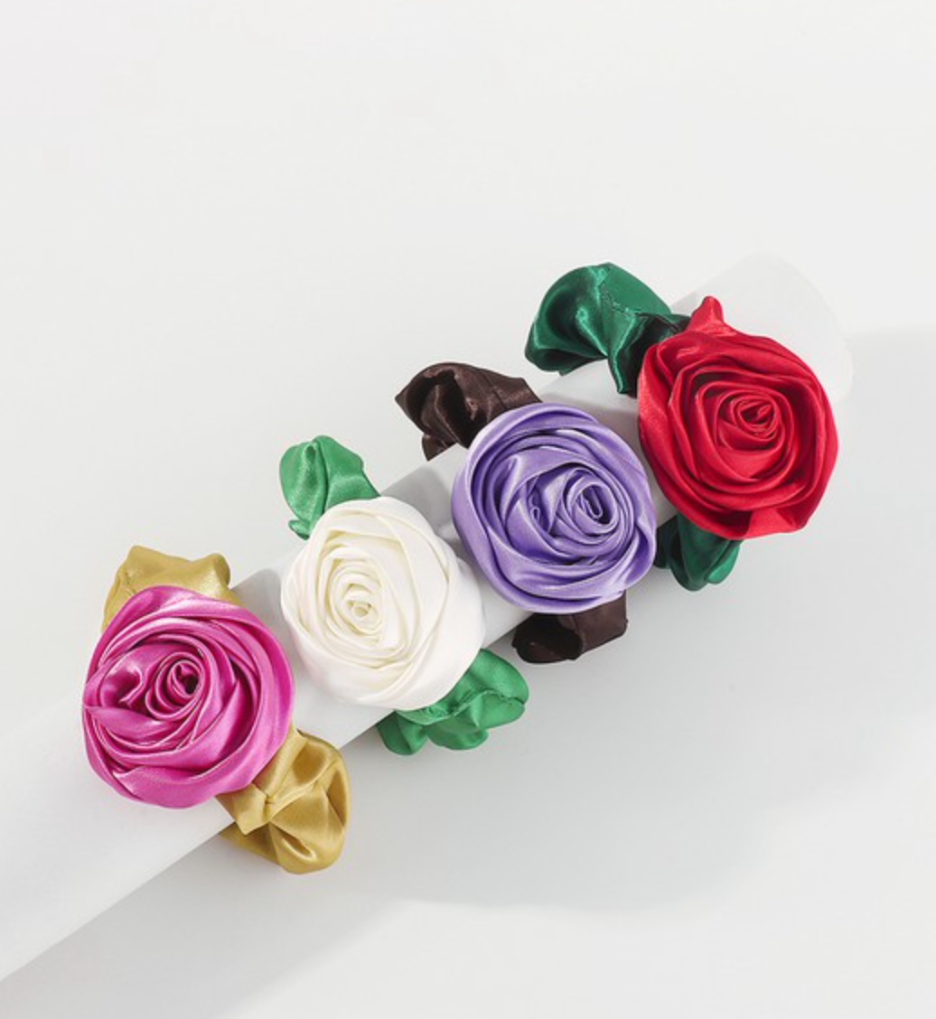 Satin Rose Flower Hair Tie