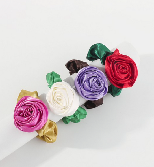 Satin Rose Flower Hair Tie