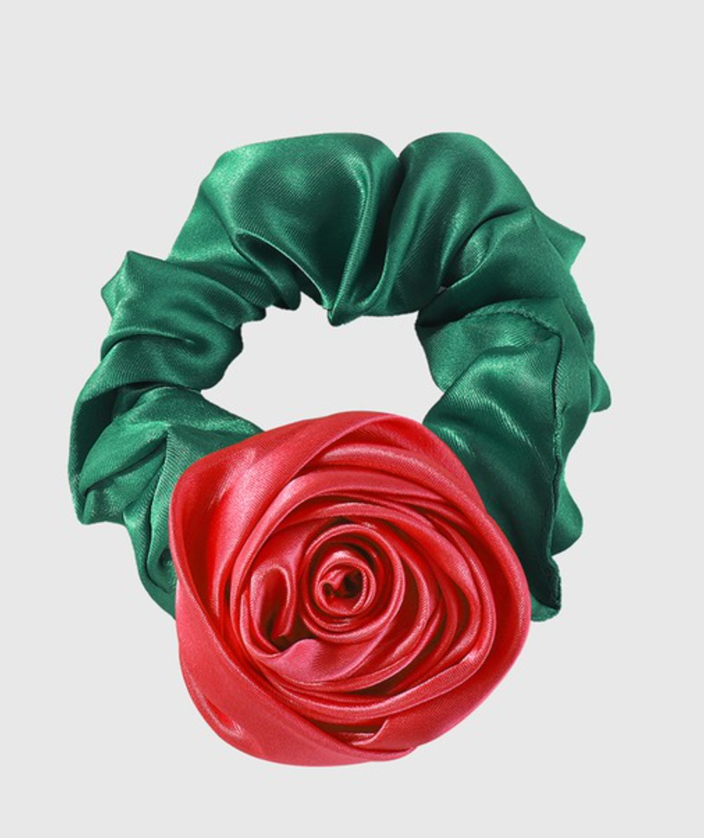 Satin Rose Flower Hair Tie