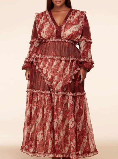 Burgundy Floral Plus Size Dress